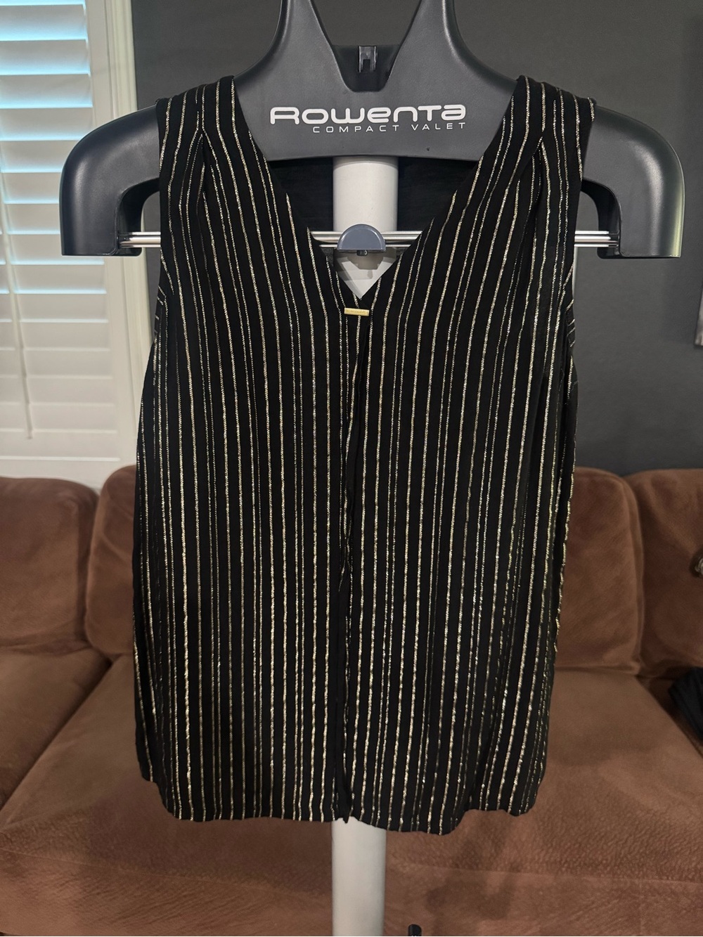 Express Black Tank Top with Gold Pinstripes